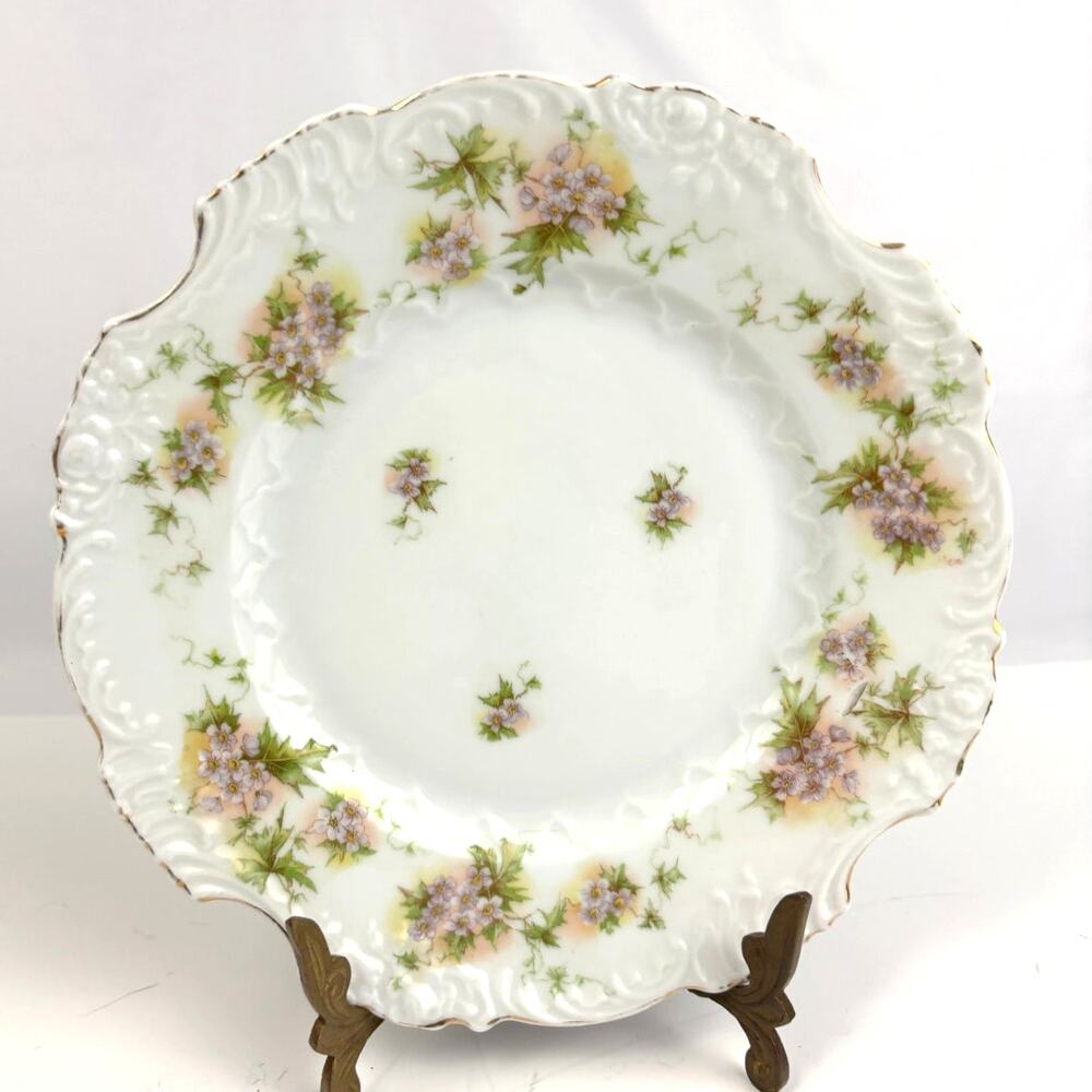 Vintage Porcelain Floral Plate Scalloped Edge‎ Hand Painted Style Cottage Decor